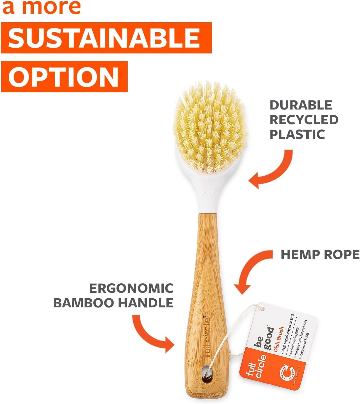 Be Good Bamboo Handle Dish Brush - White