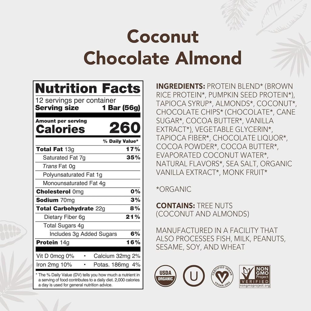 Organic Coconut Chocolate Almond Protein Bar (12 CT)