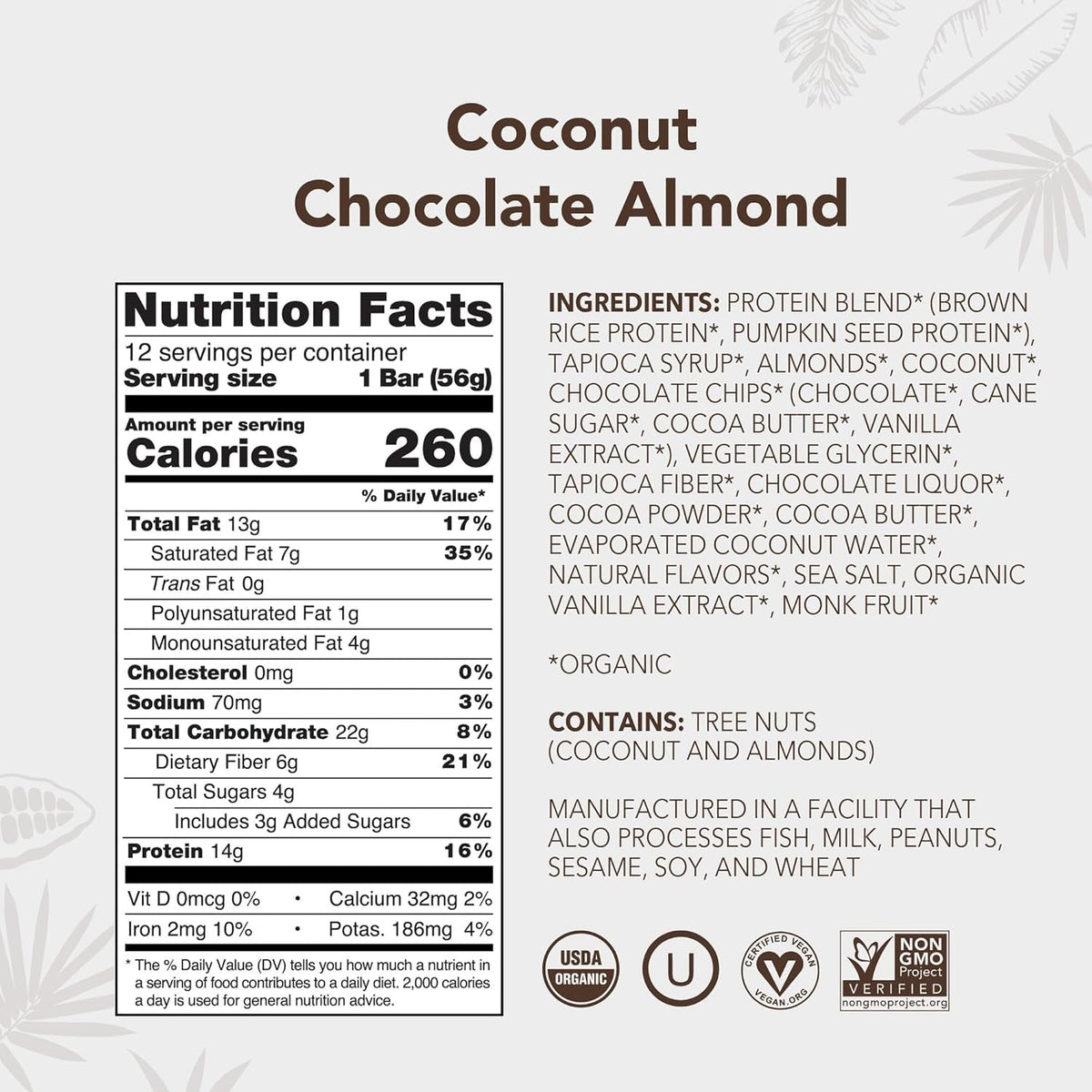 Organic Coconut Chocolate Almond Protein Bar (12 CT)