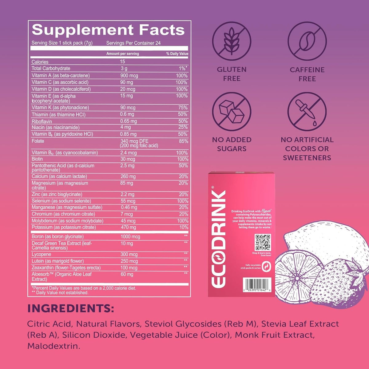 EcoDrink Nurtient Support - Strawberry Lemonade (24 CT)