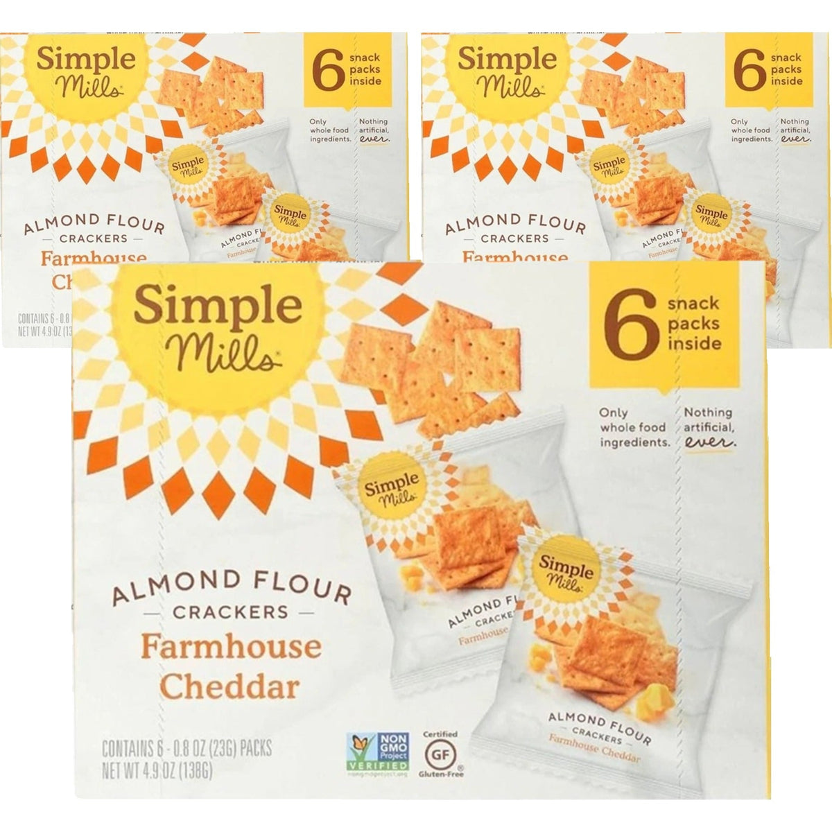 Farmhouse Cheddar Almond Flour Crackers 6 CT Snack Bags (3 Pack)