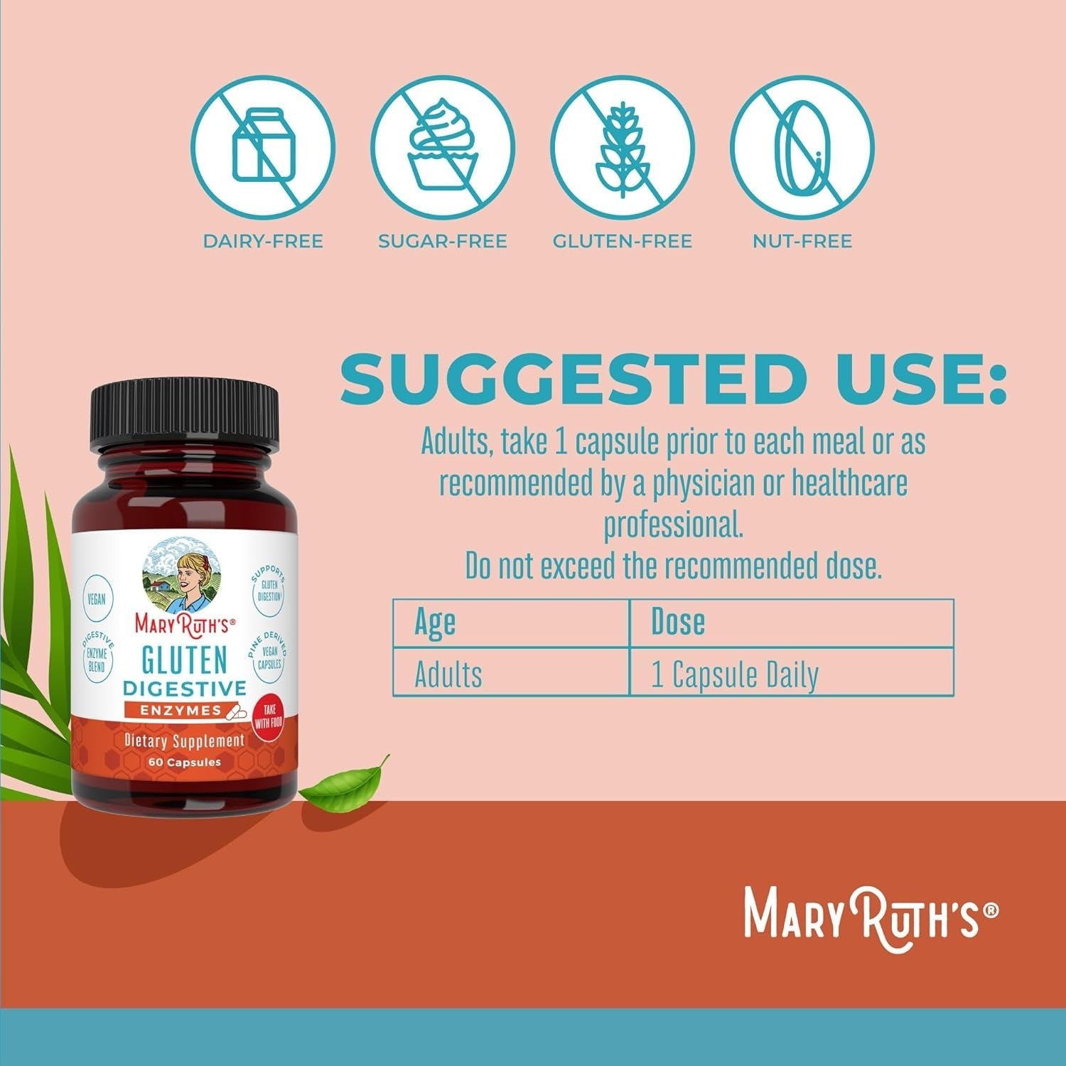 Enzymes Gluten Digestive Dietary Supplement - 60 Tablets