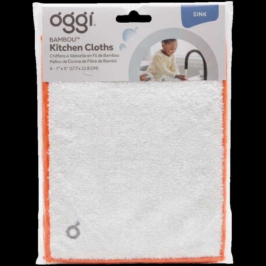 Bamboo Kitchen Cloths - White/Orange (6 CT)