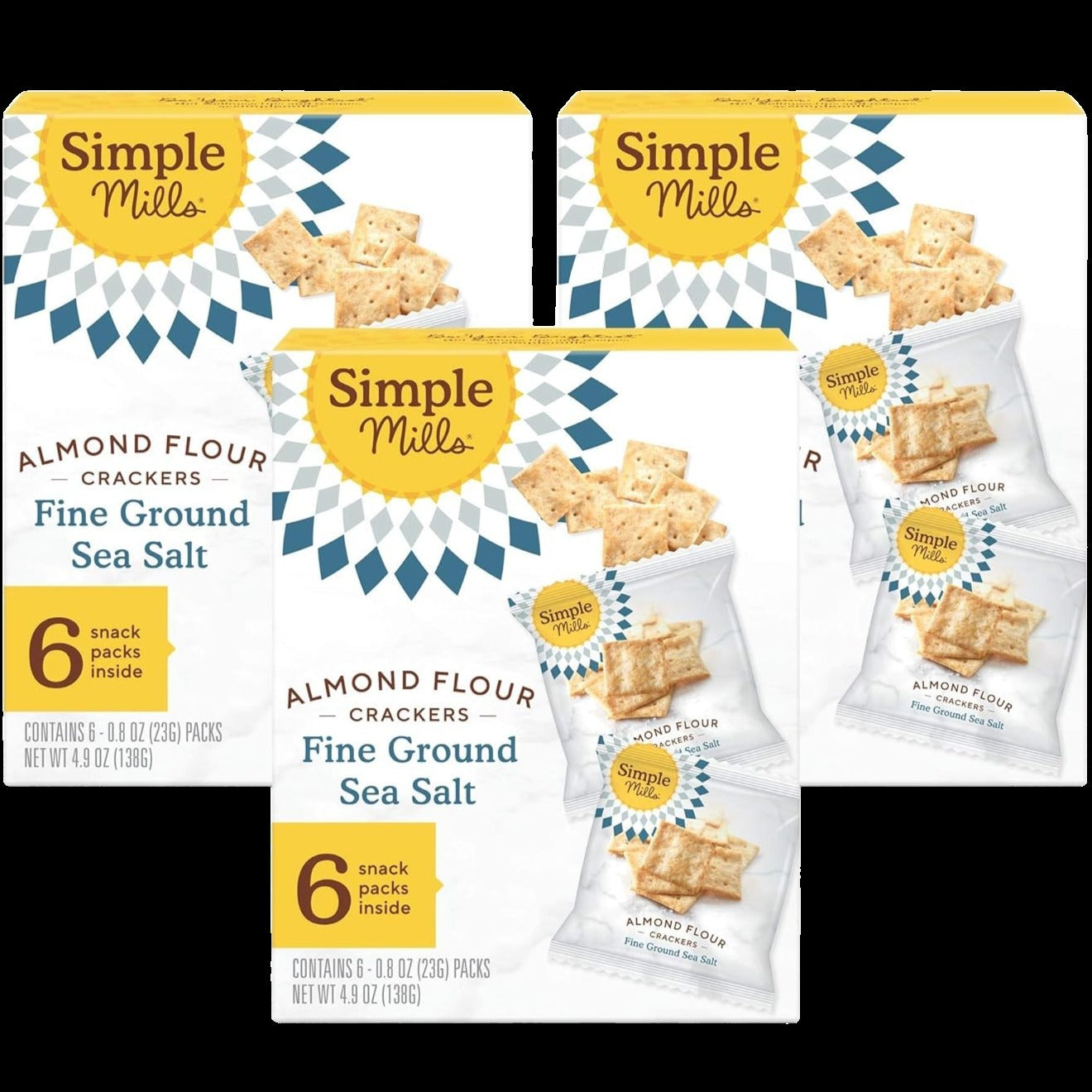Sea Salt Almond Flour Crackers 6 CT Snack Bags (3 Pack)