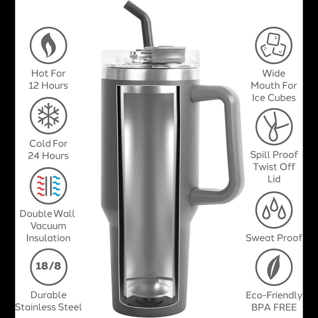 40oz Double Wall Vacuum Insulated Tumbler With Straw - Grey