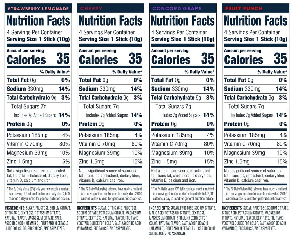 Dehydration Electrolyte Drink Variety Mix - Grape, Fruit Punch, Straw Lemonade, Cherry (8 CT)