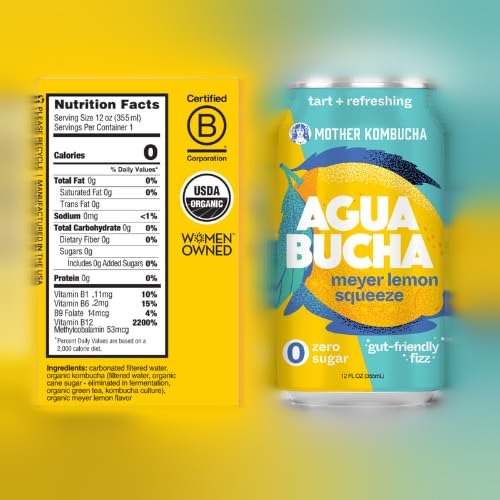 Organic Kombucha Infused Sparkling Water Meyer Lemon (12 Pack)