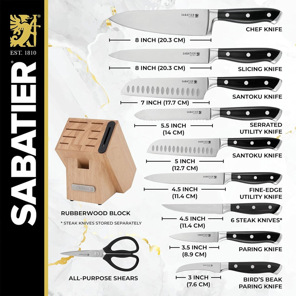 Triple Rivet Rubberwood Block Knife Set - 16 Pieces