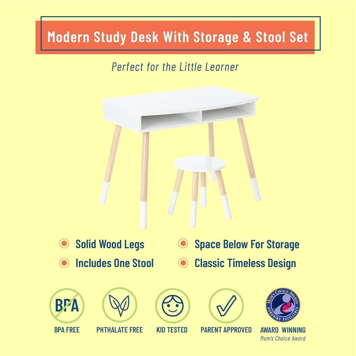 Premium Homework Desk And Stool Set - White/Natural