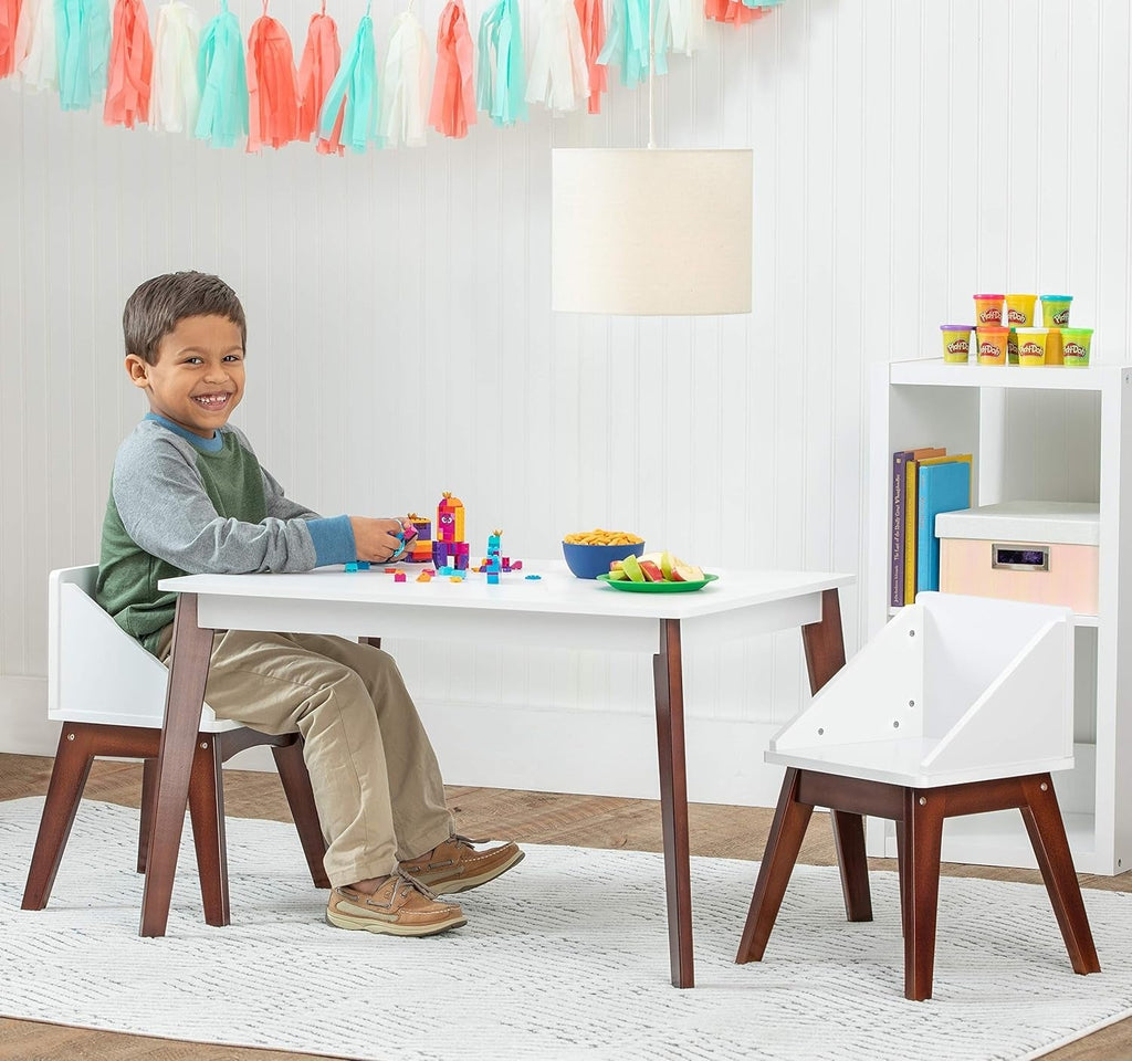 Modern Table And Chair Set Chairs - White/Espresso