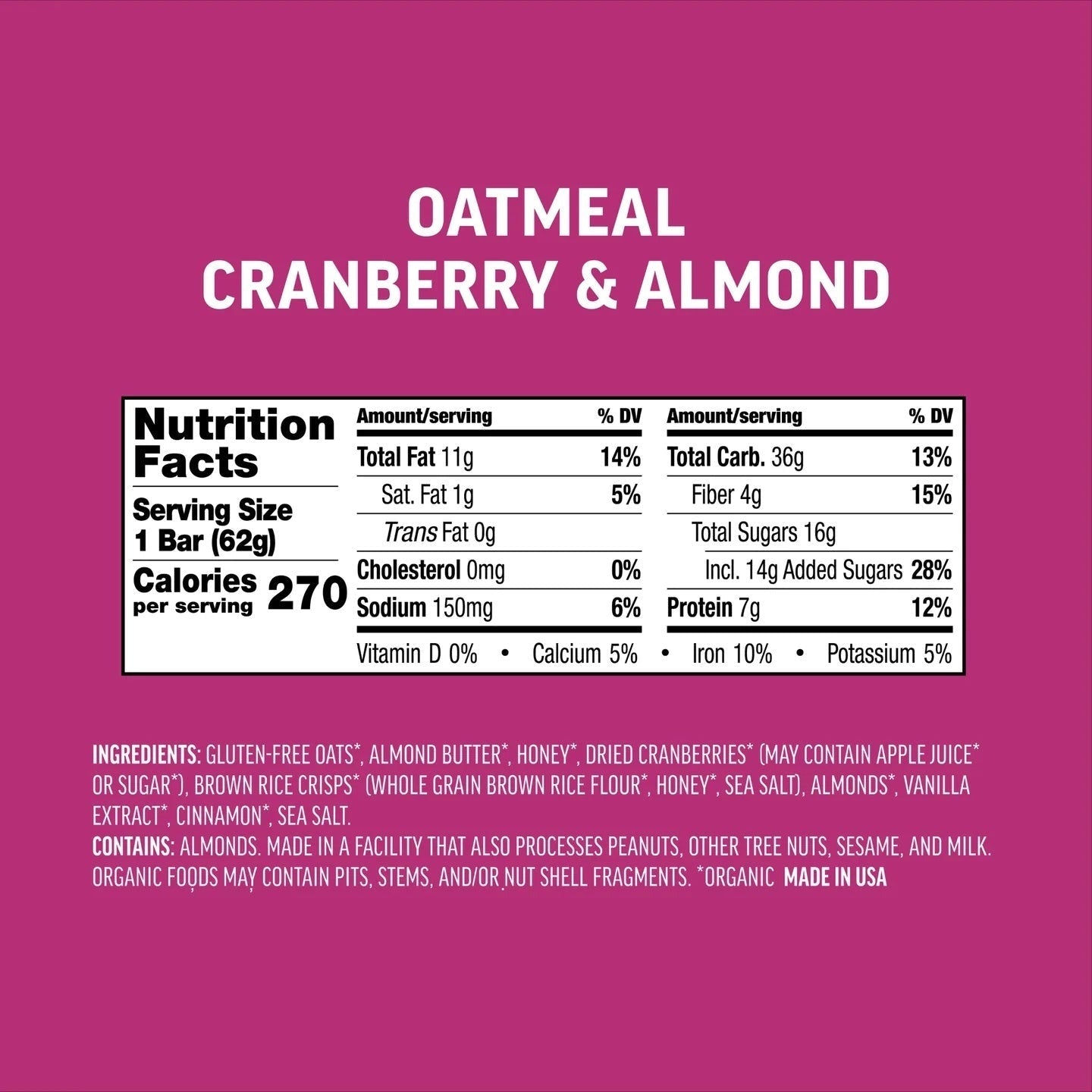 Almond Cranberry Oatmeal Mini Bars (6 CT)