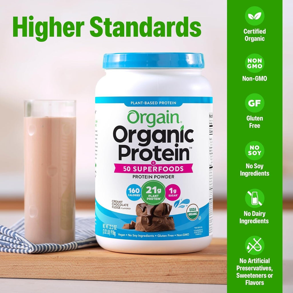 Organic Vegan Protein + 50 Superfoods Powder - Creamy Chocolate Fudge