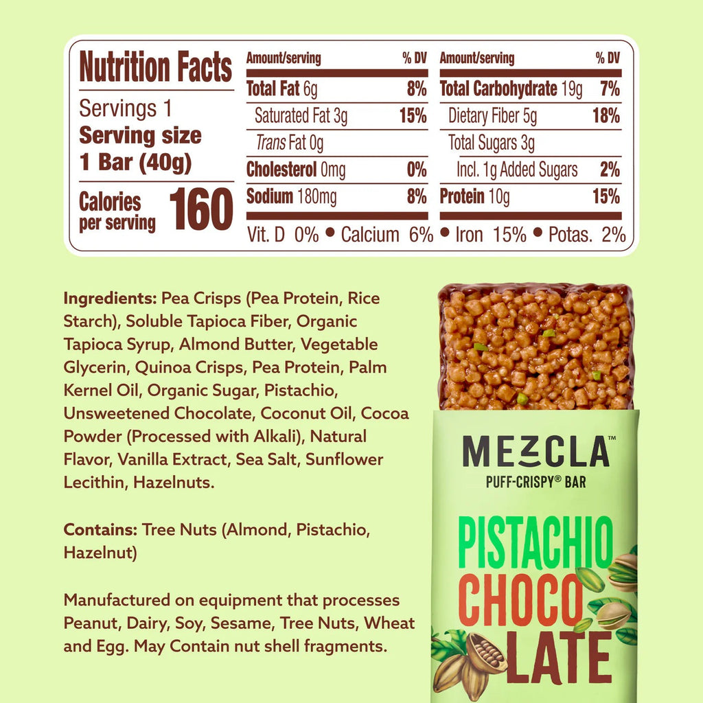 Vegan Protein Puff-Crispy Pistachio Chocolate Bars (12 CT)