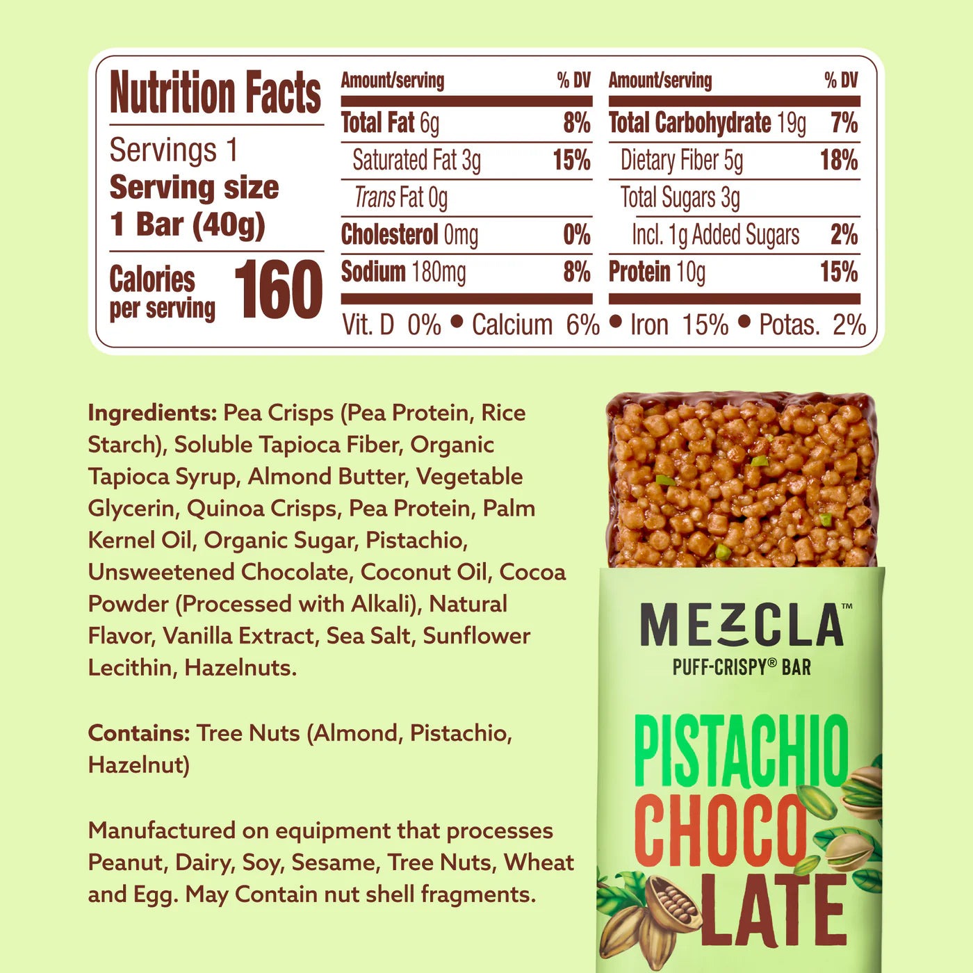 Vegan Protein Puff-Crispy Pistachio Chocolate Bars (12 CT)