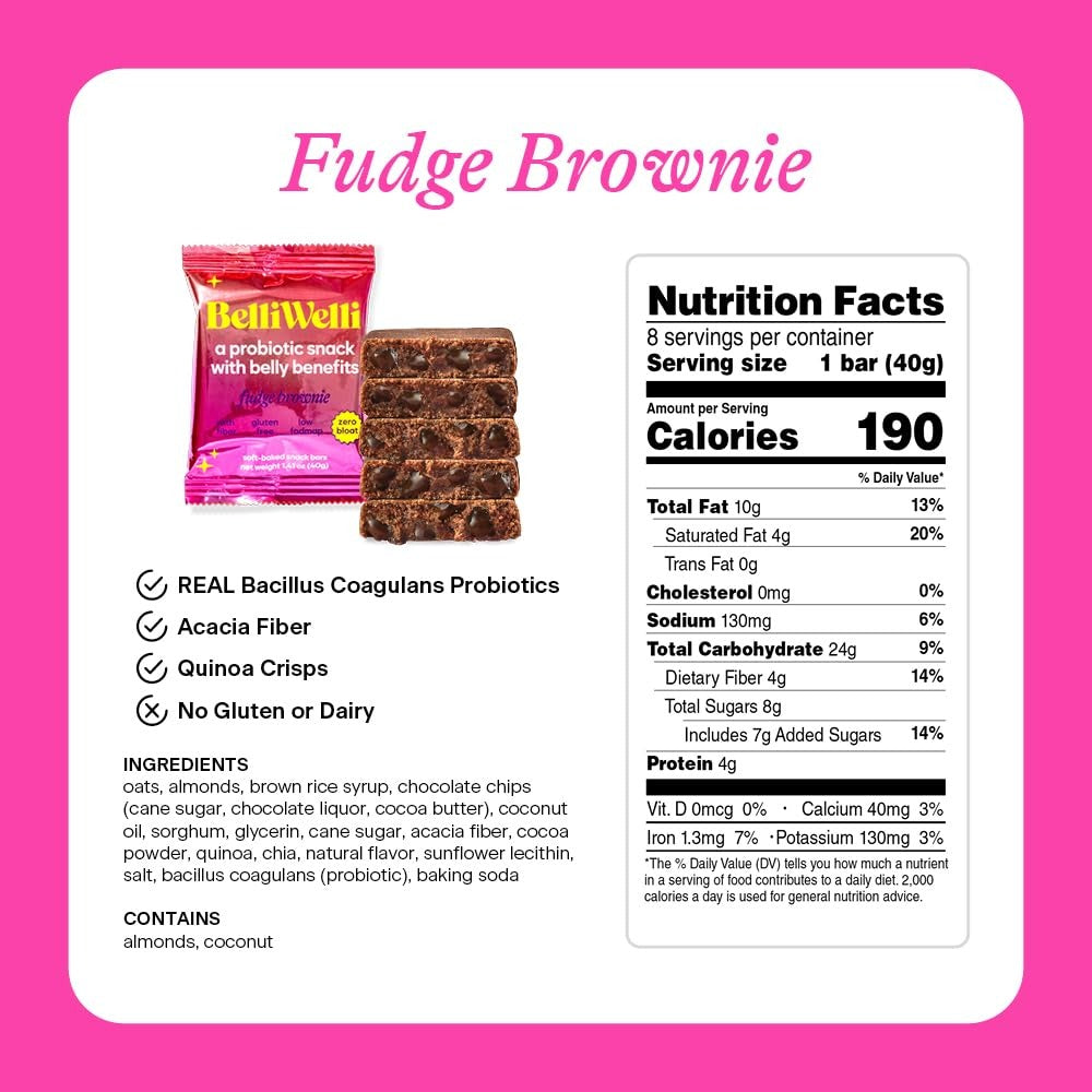 Soft Baked Probiotic Snack Bar, Fudge Brownie (8 CT)