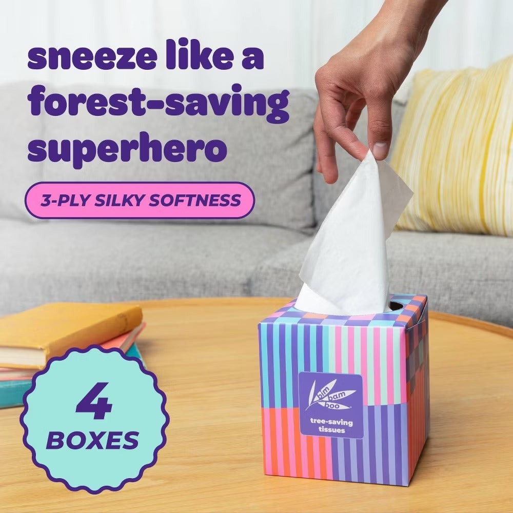 Facial Tissue Cube (4 CT) Ultra Soft 3-Ply Bamboo