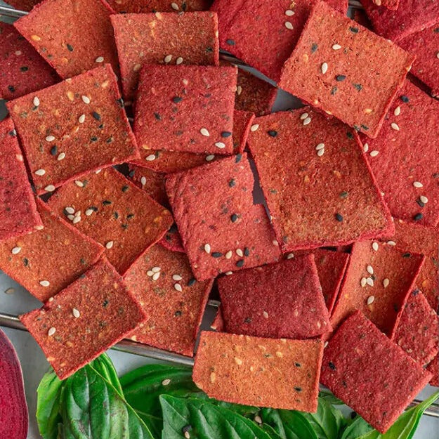 Skinny Thin Beet & Onion Crackers