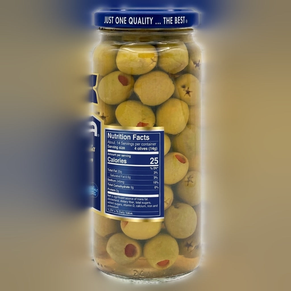Manzanilla Spanish Olives Stuffed with Minced Pimientos