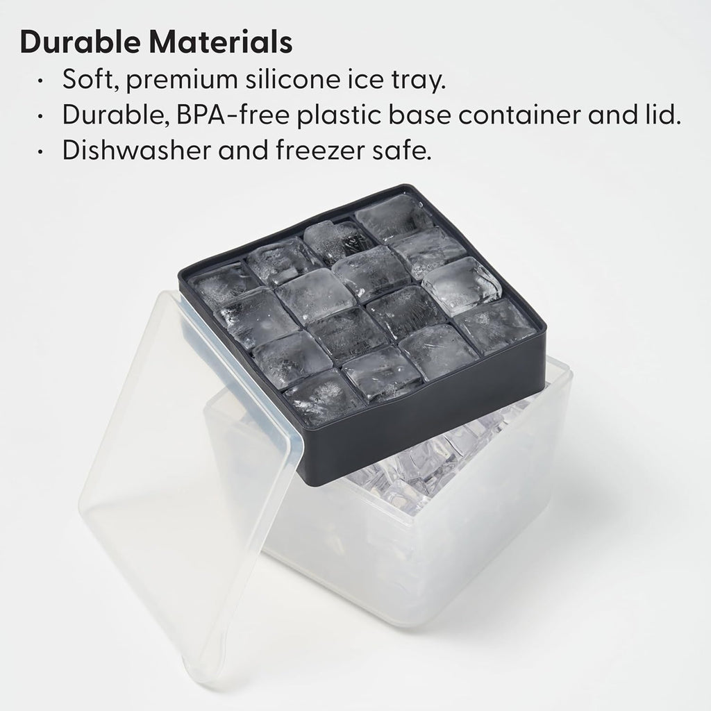 Mini Ice Box Silicone Ice Cube Tray with Lid & Bin - Charcoal