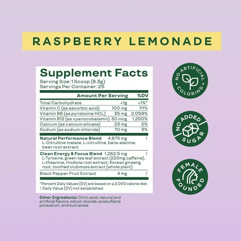 Raspberry Lemonade High-Energy Pre-Workout Supplement Powder