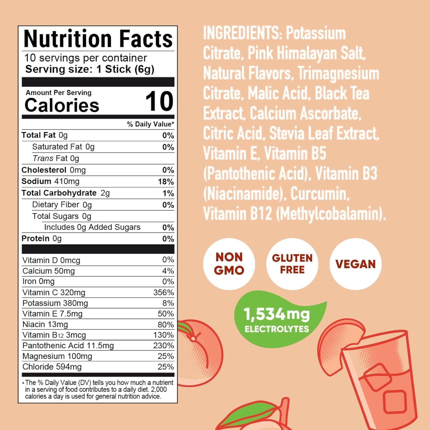 Electrolytes + Curcumin Drink Mix - Peach Tea (10 Packets)