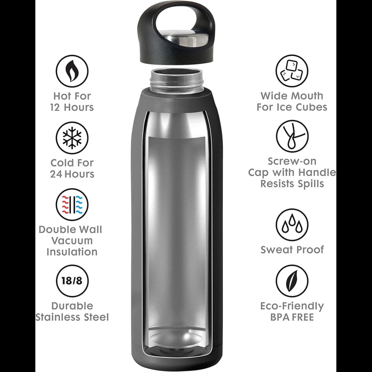 23oz Double Wall Vacuum Insulated Stainless Steel Bottle - Black