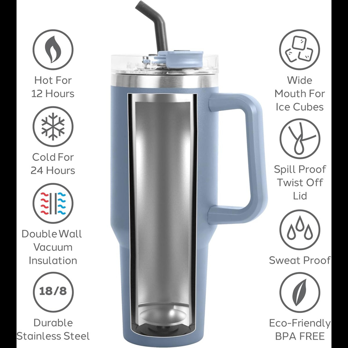 40oz Double Wall Vacuum Insulated Tumbler With Straw - Blue