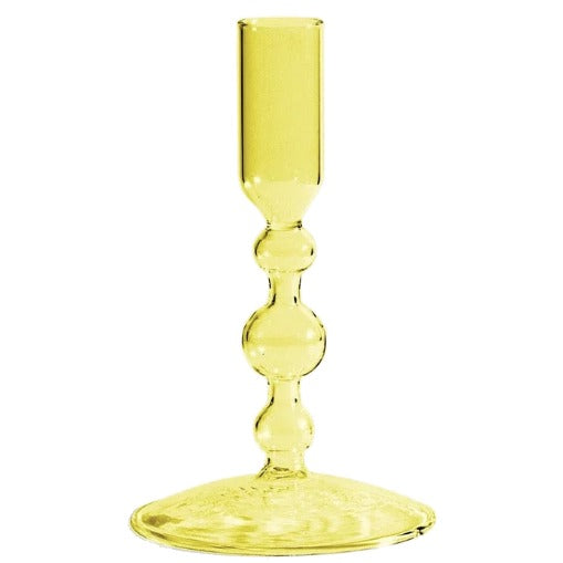 Glass Candlestick Holder (Short) - Yellow