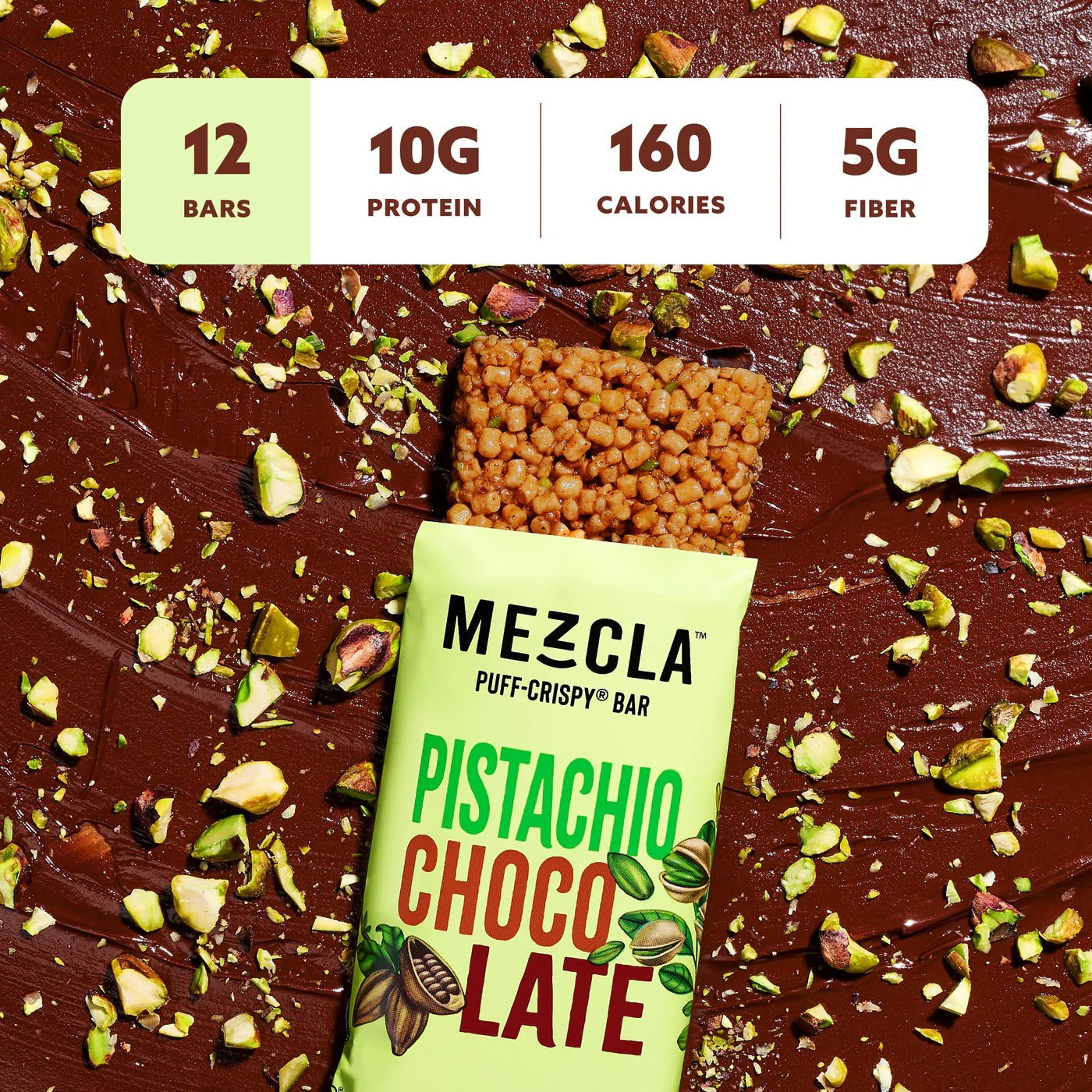 Vegan Protein Puff-Crispy Pistachio Chocolate Bars (12 CT)