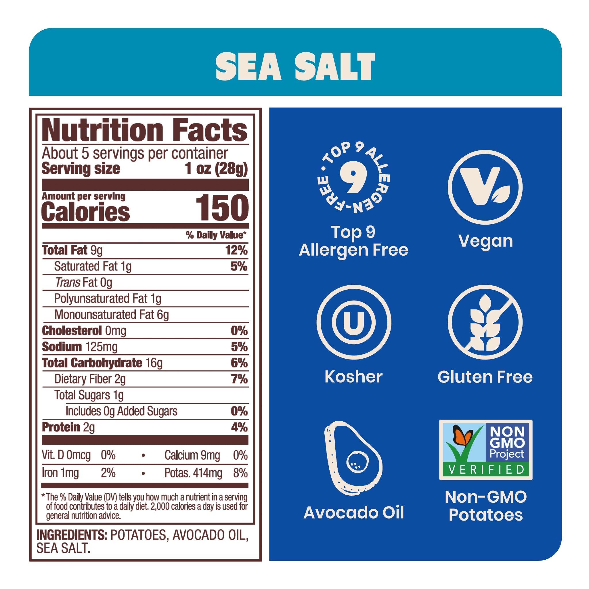 Avocado Oil Sea Salt Kettle Cooked Potato Chips