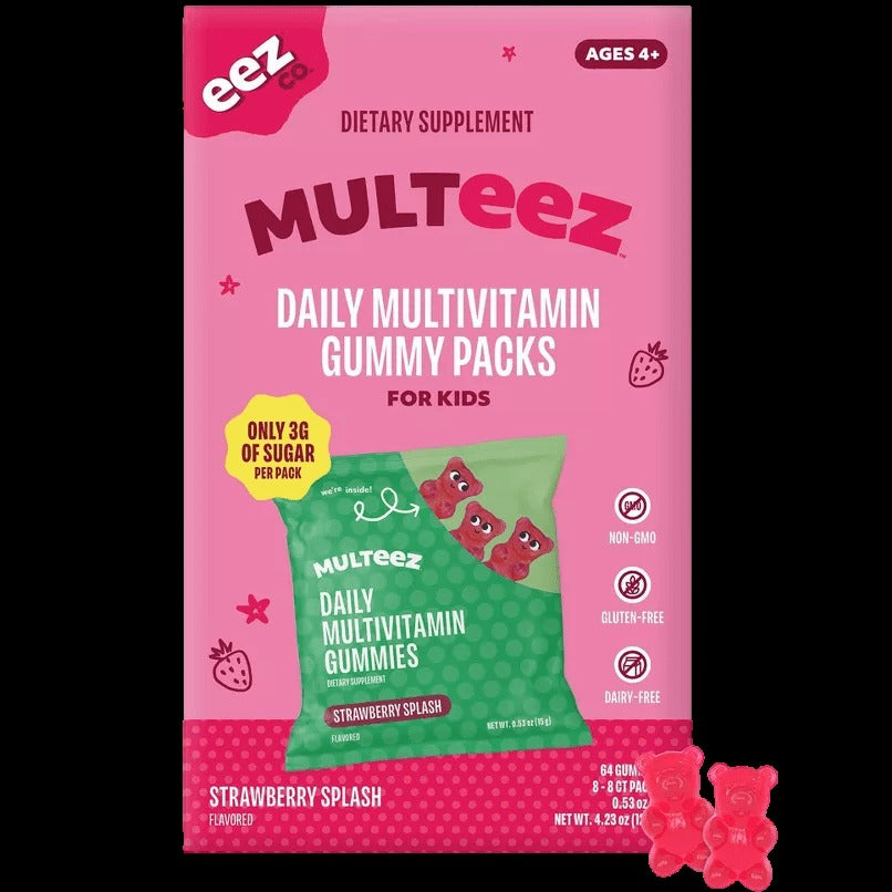 Multeez Daily Multivitamin Gummy Packs For Kids - Strawberry Splash