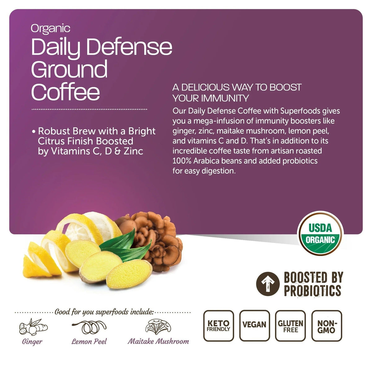 Organic Daily Defense Dark Roast Ground Coffee with Superfoods