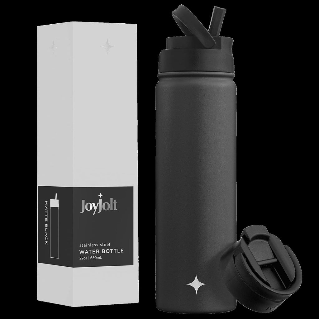 Vacuum Insulated Water Bottle with Flip Lid & Sport Straw Lid - 22 oz - Grey/Black