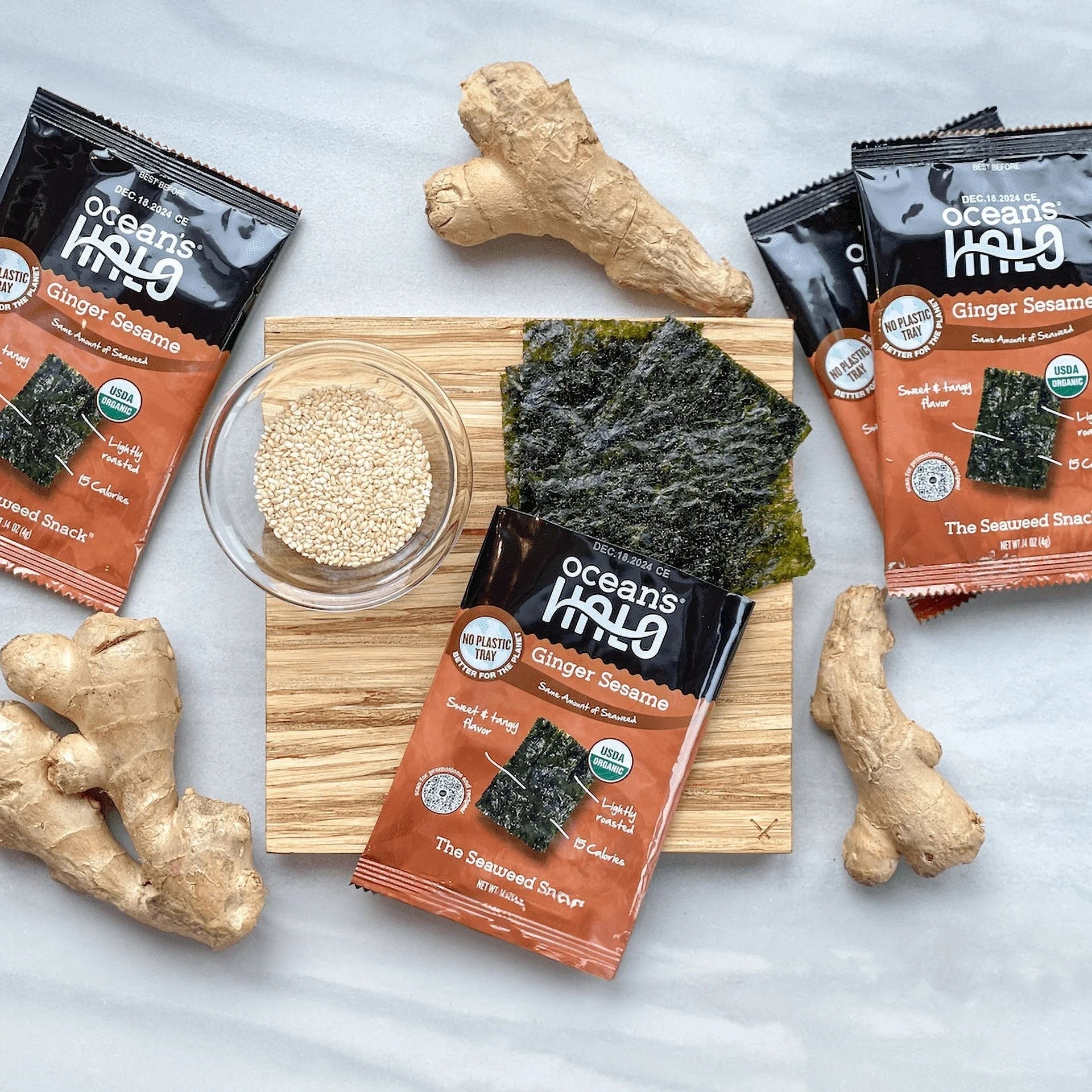 Organic Ginger Sesame Trayless Seaweed Snacks (5 Pack)
