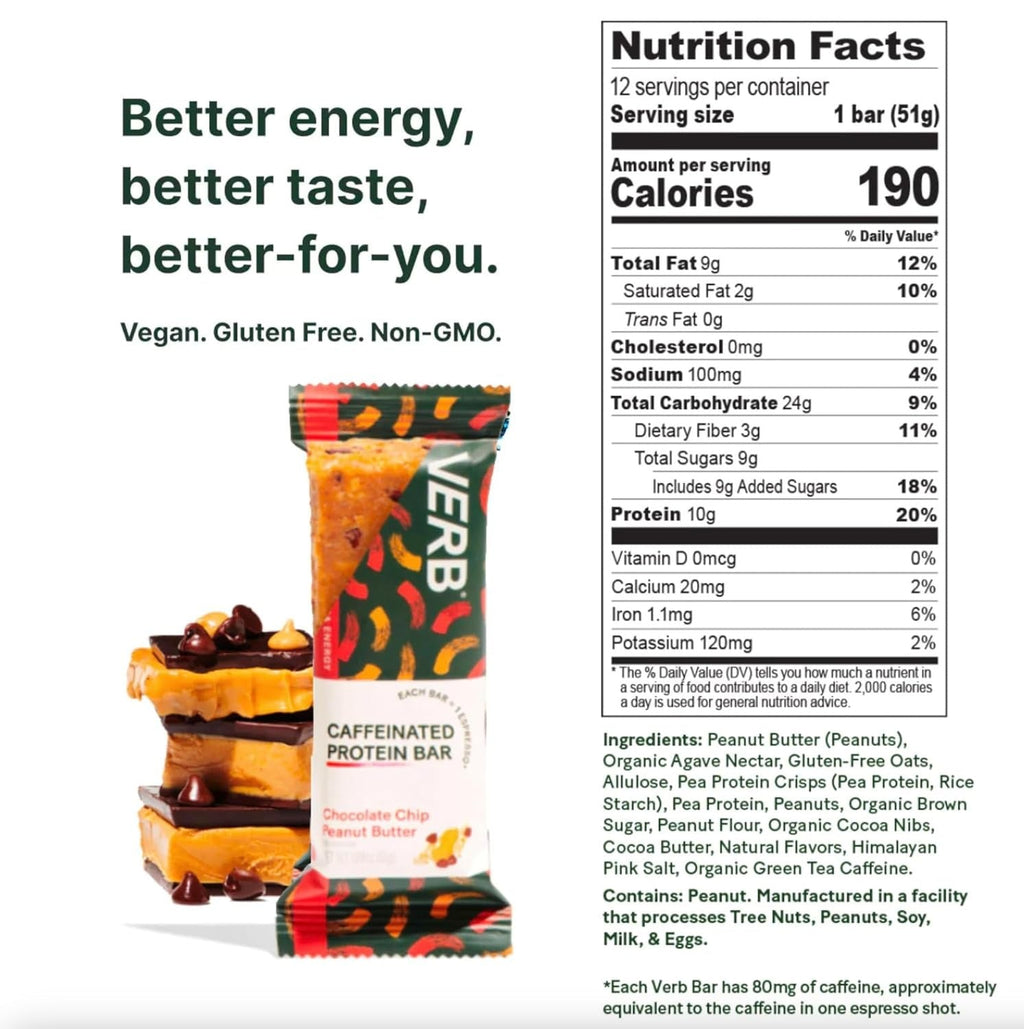 Chocolate Chip Peanut Butter Caffeinated Protein Bar (12 CT)