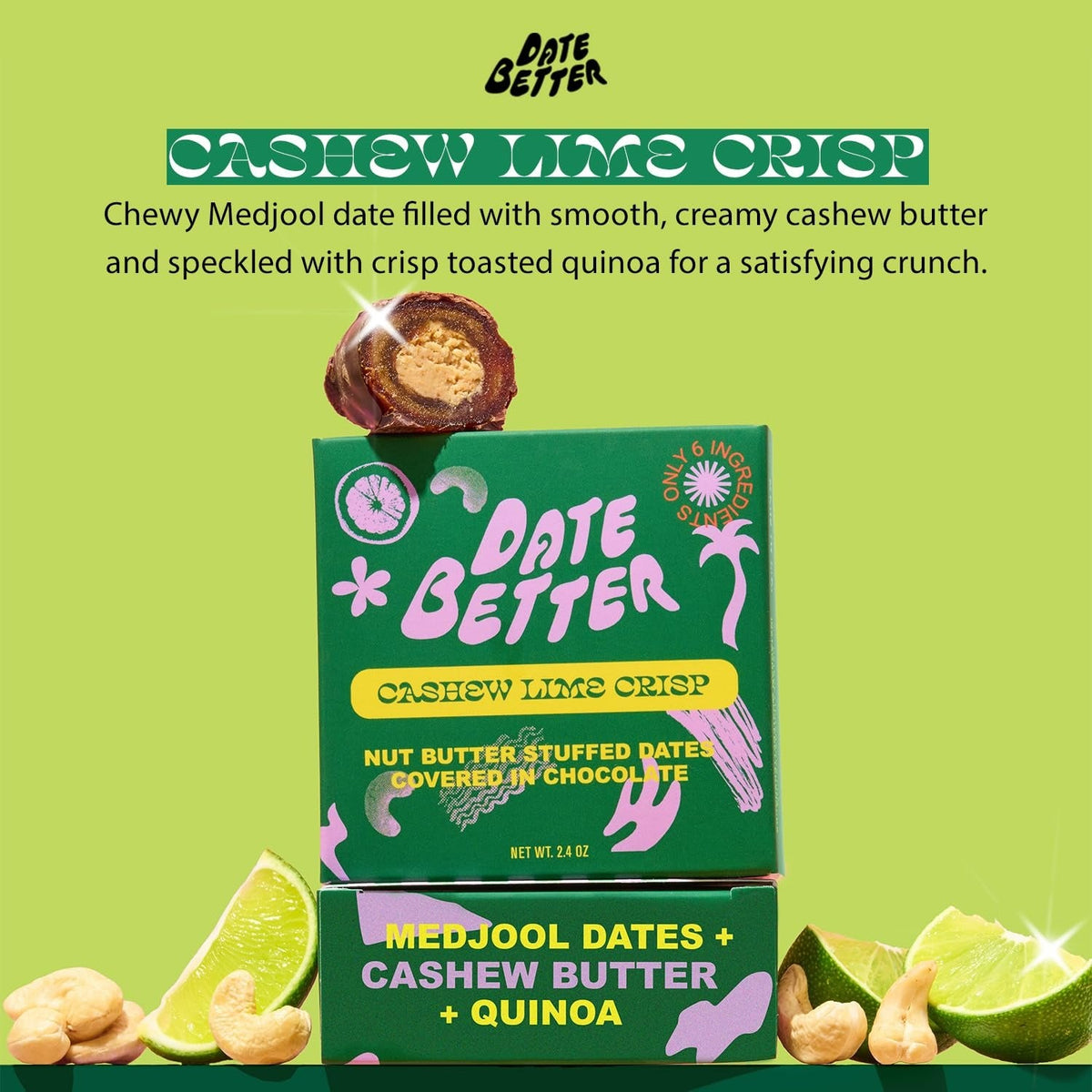 Cashew Lime Crisp Stuffed Dates