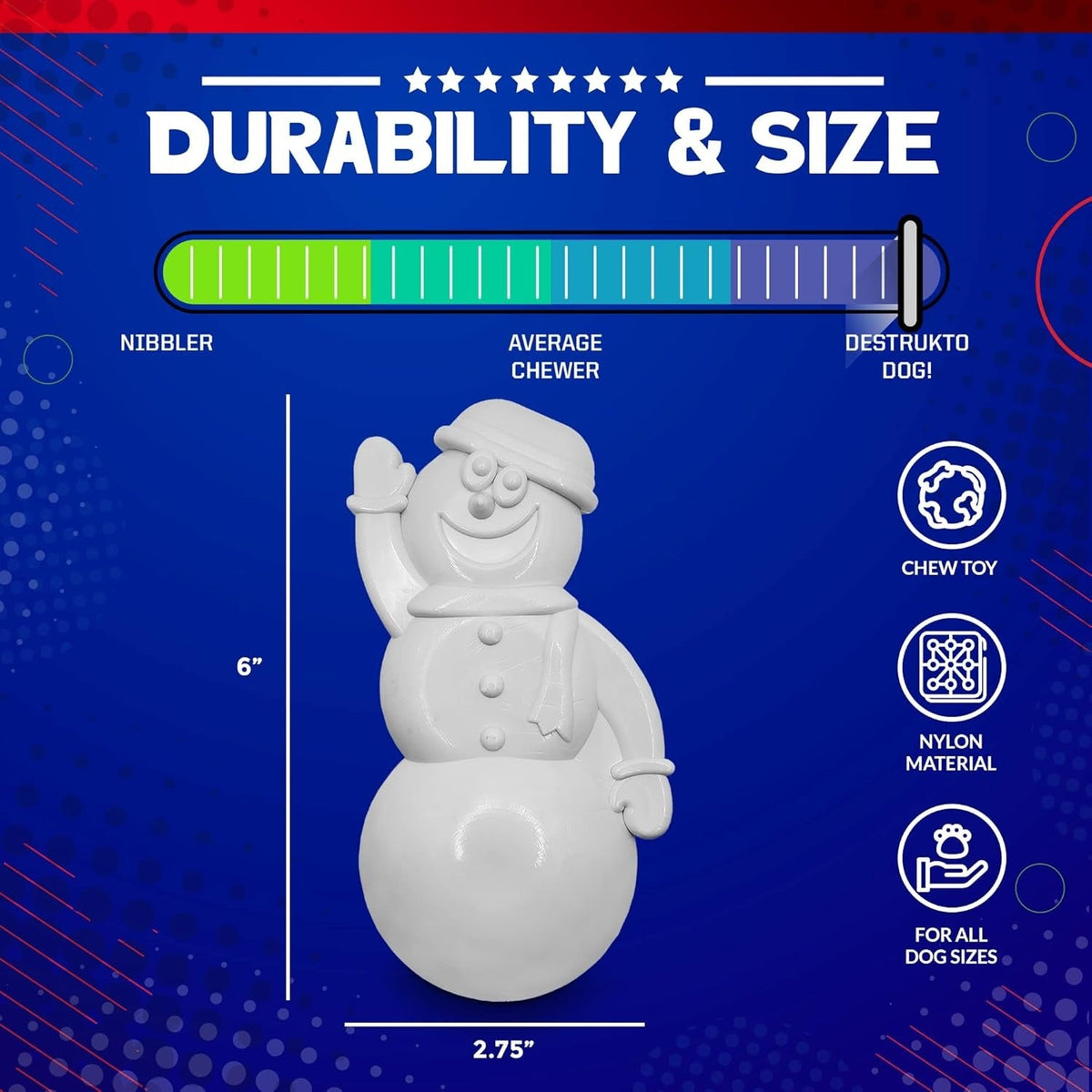 MuttsKickButt Snowman - Durable Dog Chew Toy