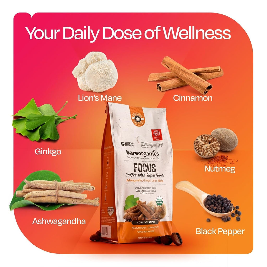 Organic Focus Medium Roast Ground Coffee With Superfoods