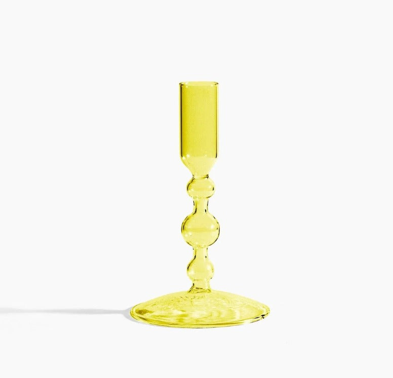 Glass Candlestick Holder (Short) - Yellow