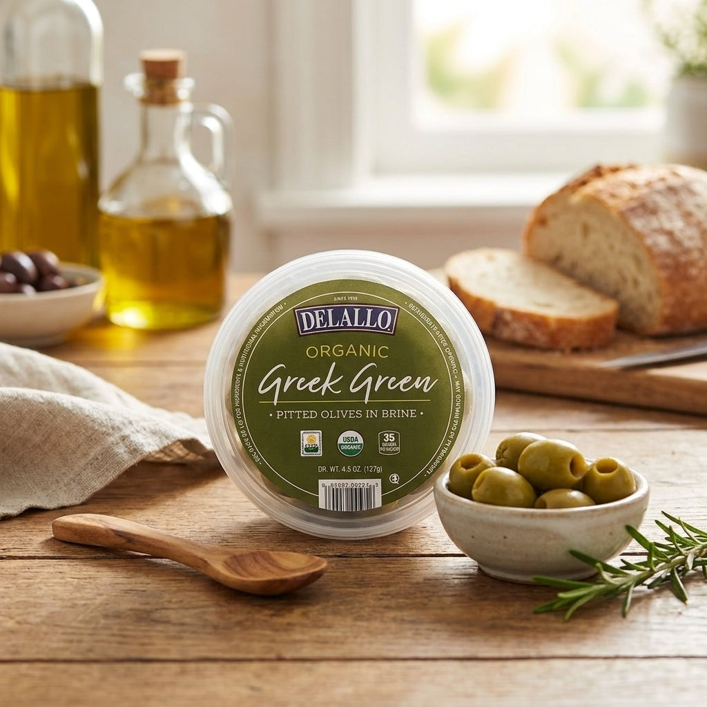Organic Pitted Greek Green Olives in Brine