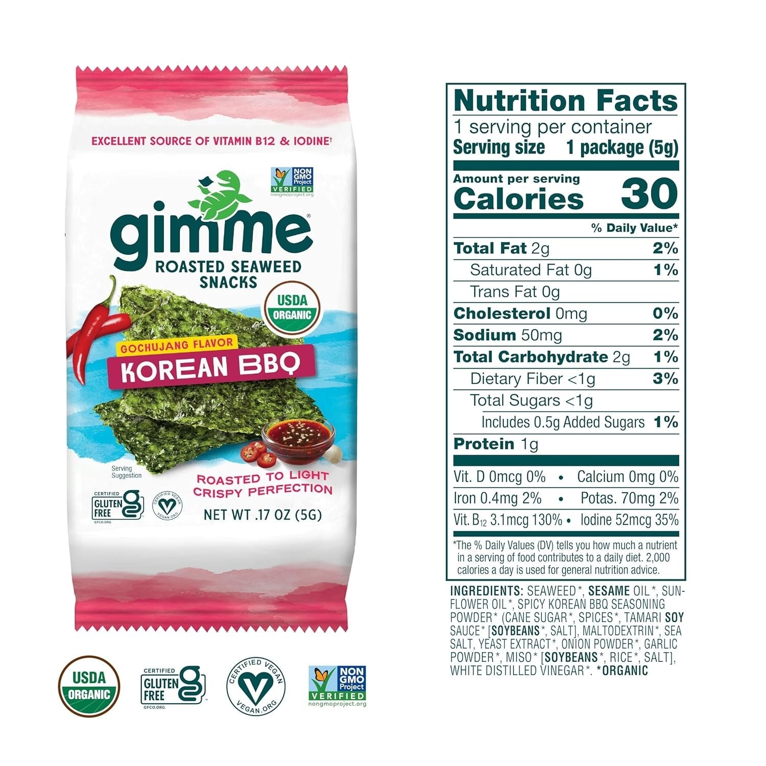 Roasted Korean BBQ Seaweed (6 Pack)