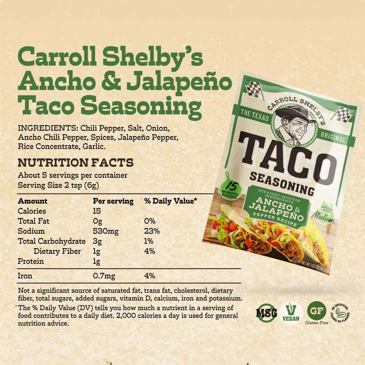 Ancho and Jalapeno Medium Taco Seasoning (12 Pack)