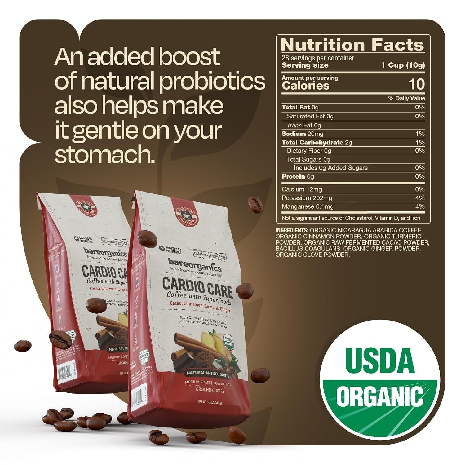 Organic Cardio Care Medium Roast Ground Coffee With Superfoods