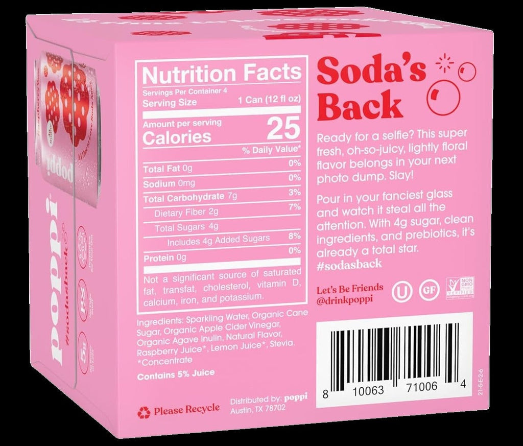 Raspberry Rose Prebiotic Soda (4 Pack)