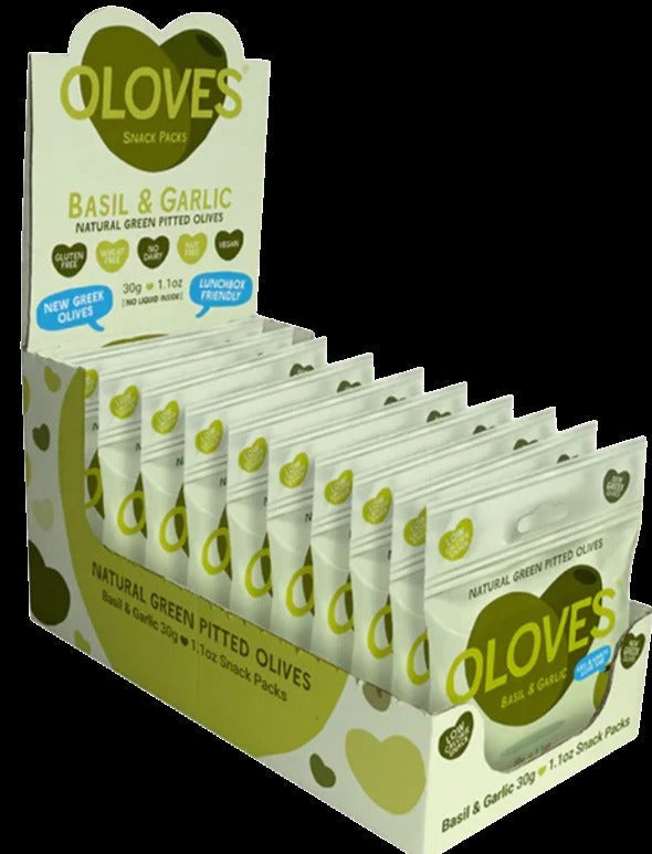 Basil & Garlic Green Pitted Olives (10 Pack)