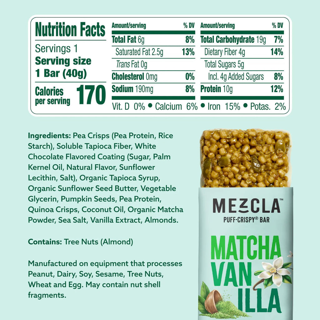 Puff-Crispy Matcha Vanilla Plant Protein Bars (4 CT)