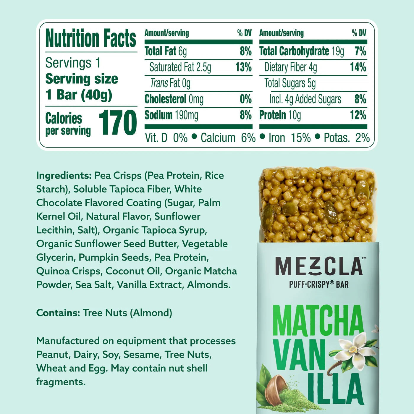 Puff-Crispy Matcha Vanilla Plant Protein Bars (4 CT)