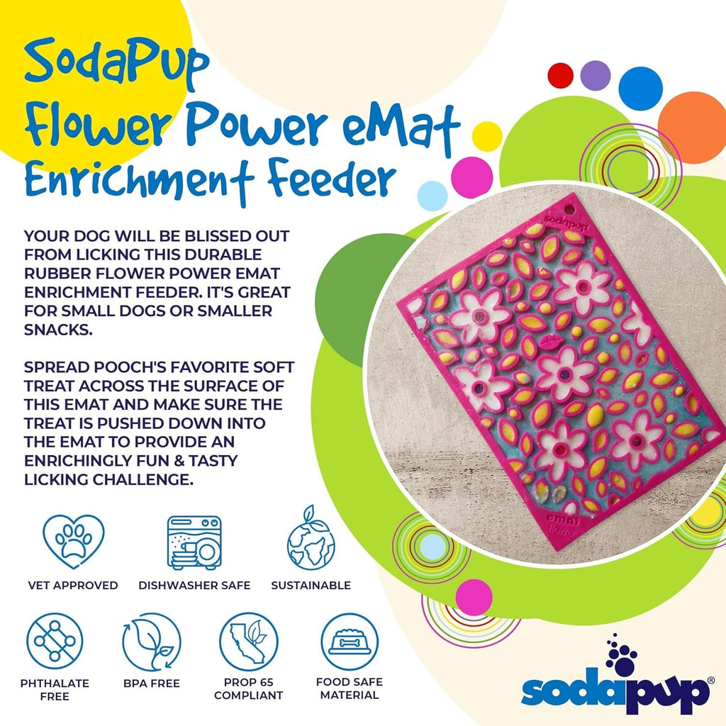 Flower Power eMat – Durable Dog Lick Mat Feeder - Small Pink