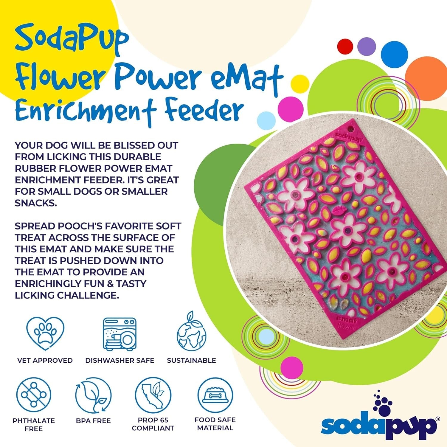 Flower Power eMat – Durable Dog Lick Mat Feeder - Small Pink