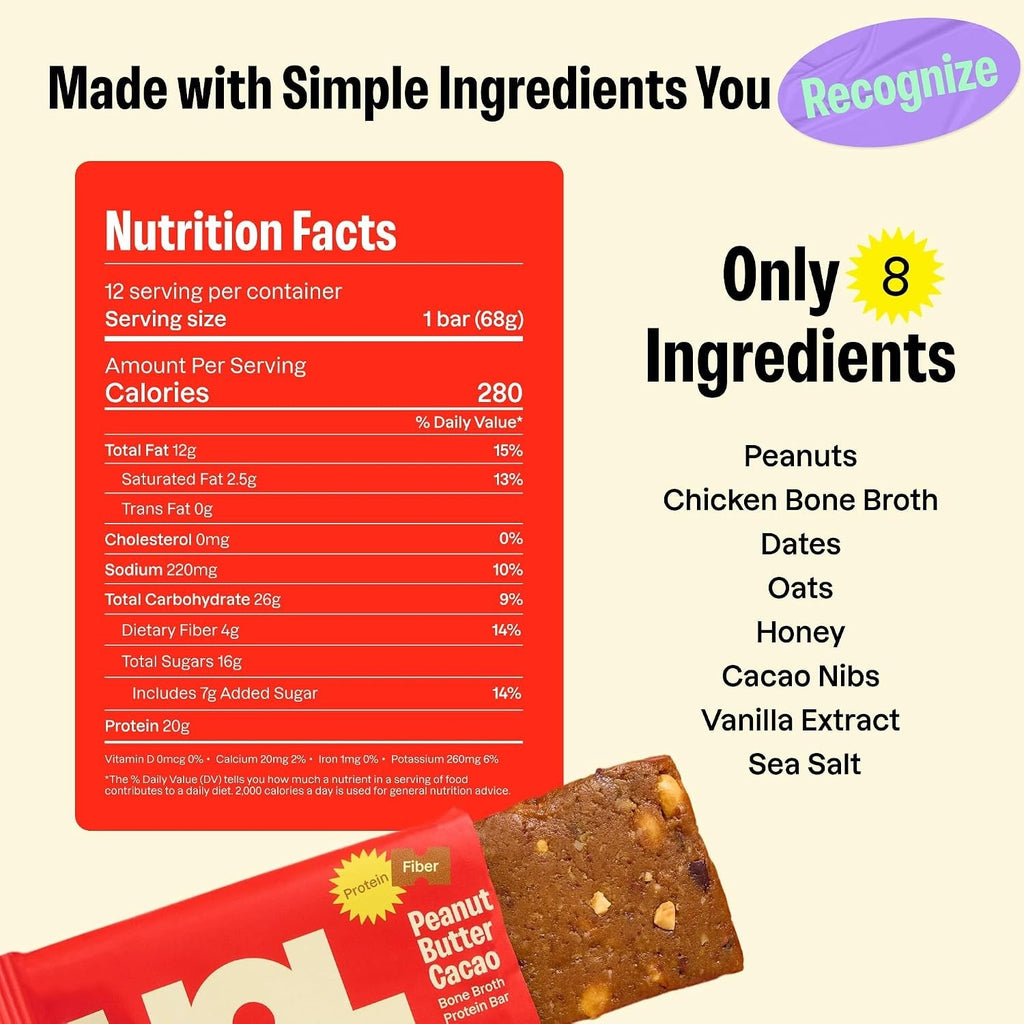 Bone Broth Protein Bar Peanut Butter Cacao (12 Pack)